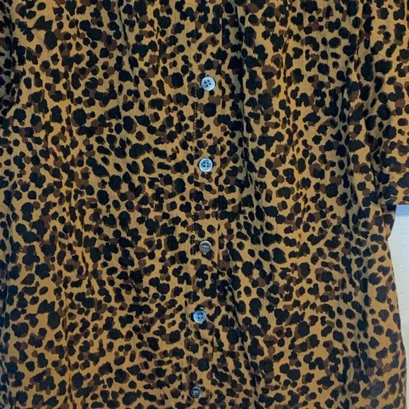 Madewell Animal Print Short Bubble Sleeve Crew Neck Button Up Shirt Womens XS - Picture 5 of 13